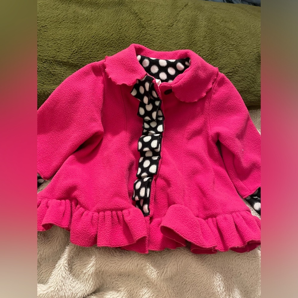Vintage Baby Girl Fleece Ruffle and Polka Dot Jacket